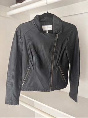 cupcakes & cashmere Black Asymmetrical Leather Moto Jacket with Zippered Pockets